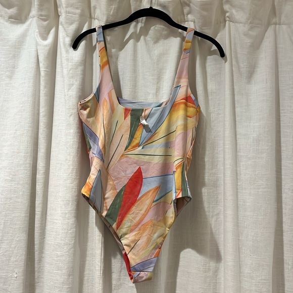 Anthropologie x Saint Maddox Square Neck One-Piece Swimsuit Peach Large - Picture 7 of 9